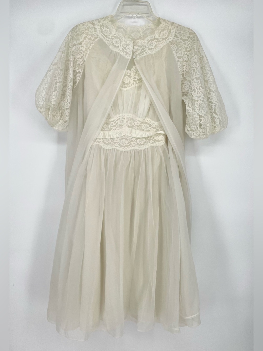1950s Vanity Fair Ivory Peignoir Set Nylon Nightgown & Duster Bed Jacket Bridal